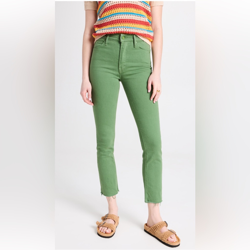 MOTHER Green Ankle Crop Jeans